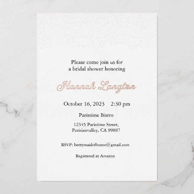 Invitación a la ducha de Relieve metalizado Lace B (Anverso)