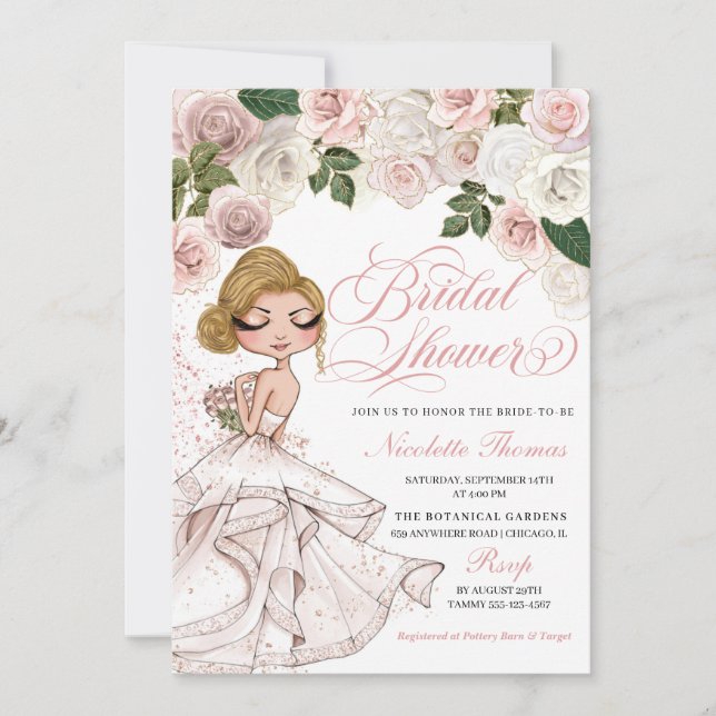 Invitación a la ducha de Rosa Chica de Glam Rosa (Anverso)