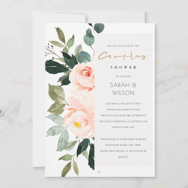 Invitación a la ducha de Rosa Eucalyptus Rubor Pin (Anverso)