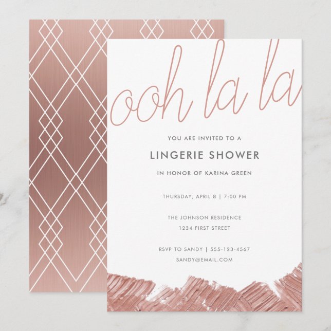 Invitación a la ducha de Rosa moderno Gold Lingeri (Anverso / Reverso)