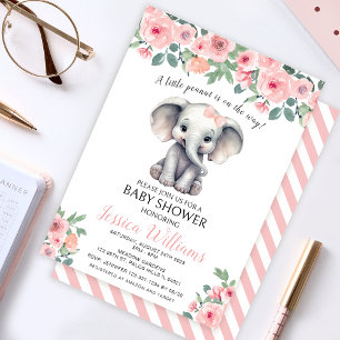 Invitación a la ducha de una niña con elefante ros