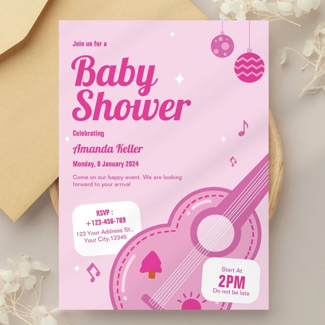 Invitación a la ducha de una niña musical rosada (Subido por el creador)