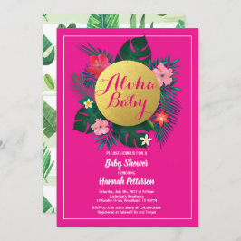 Invitación a la ducha de una niña tropical rosa ca
