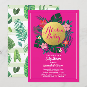 Invitación a la ducha de una niña tropical rosa ca