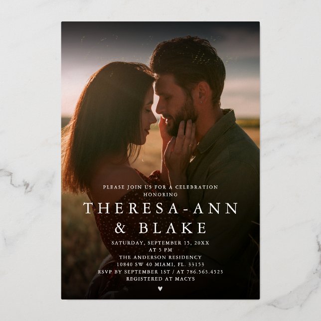 Invitación a la ducha de una pareja elegante y sen (Anverso)