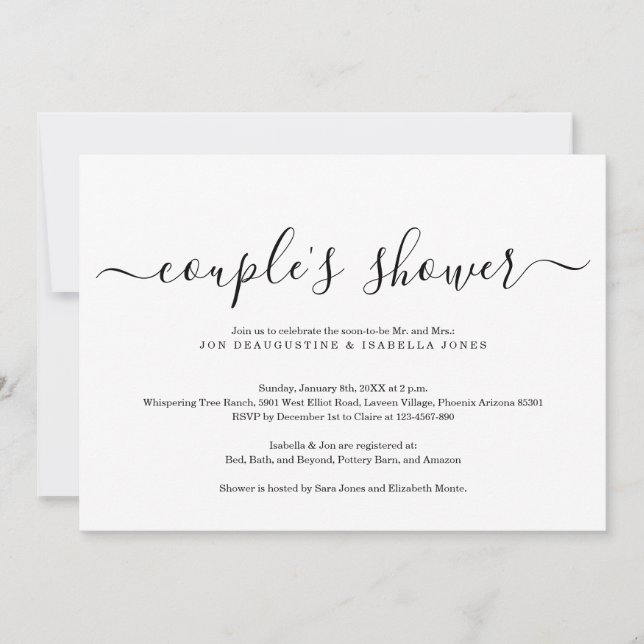 Invitación a la ducha de una pareja simple y elega (Anverso)