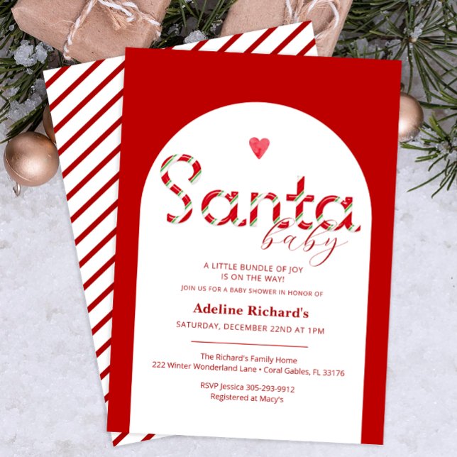 Invitación a la ducha de vacaciones rojas de Santa (Santa Baby - Red Baby Shower Invitation)