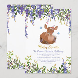 Invitación a la ducha de venado Boho Purple Floral