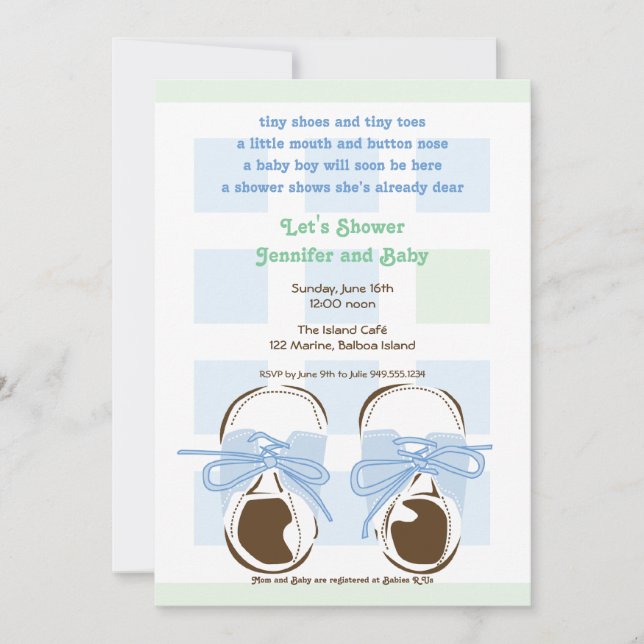 Invitación a la ducha de zapato para bebé dulce (Anverso)