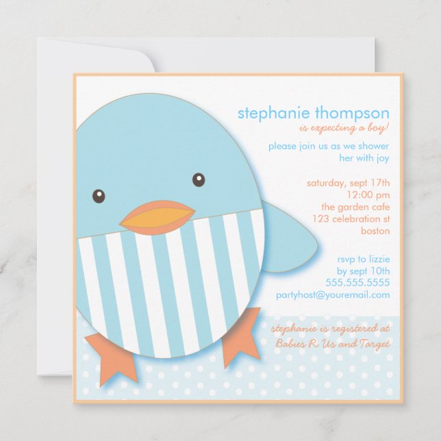 Invitación a la ducha Ducky Baby Boy Blue Stripe (Anverso)