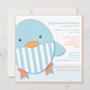 Invitación a la ducha Ducky Baby Boy Blue Stripe