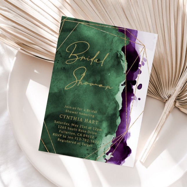 Invitación a la ducha esmeralda verde y púrpura pú (Subido por el creador)
