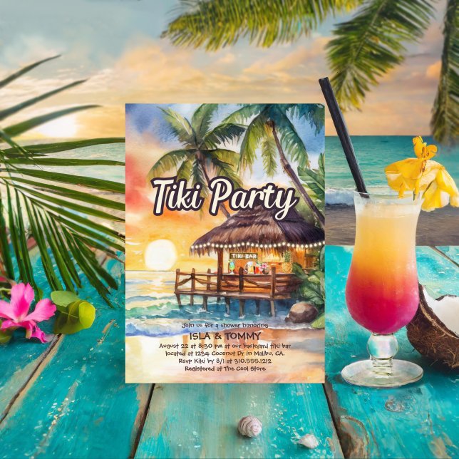 Invitación a la ducha Fiesta Tropical Beach Tiki (Subido por el creador)
