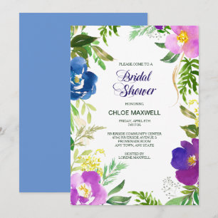 Invitación a la ducha formal con jardín violeta az