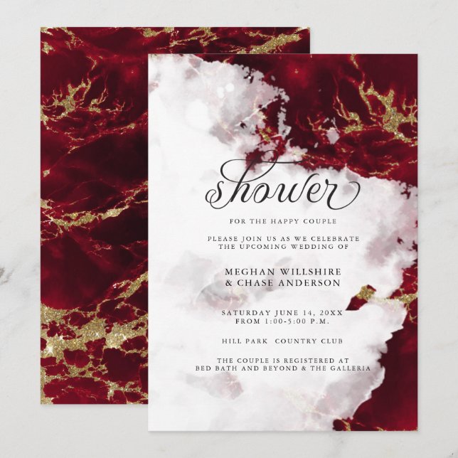 Invitación a la ducha | Geode Ruby Red Watercolor (Anverso / Reverso)