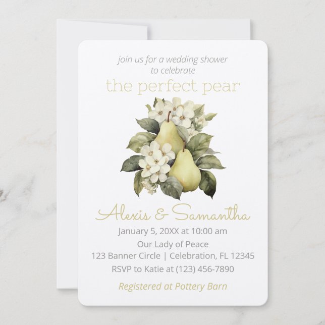 Invitación a la ducha Golden Green Pear Wedding (Anverso)