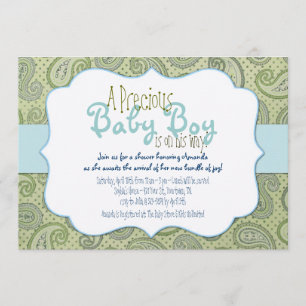 Invitación a la ducha Green Paisley Baby Boy