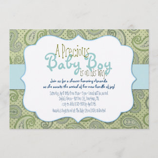 Invitación a la ducha Green Paisley Baby Boy