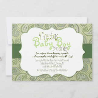 Invitación a la ducha Green Paisley Baby Boy
