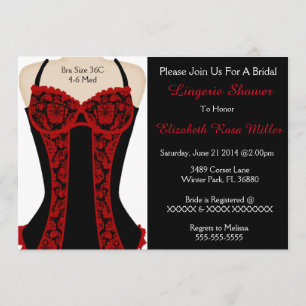 Invitación a la ducha Lingerie Black & Red Corset