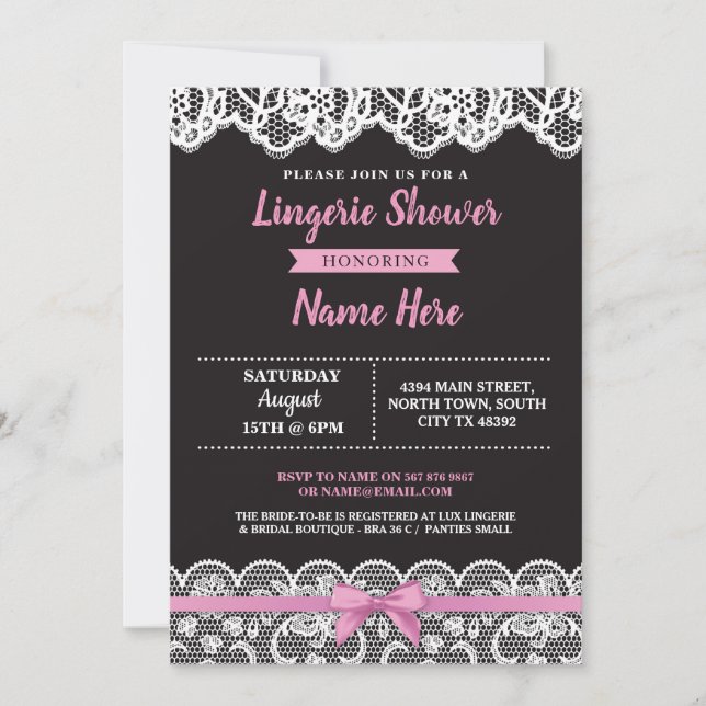 Invitación a la ducha Lingerie Shower color rosa n (Anverso)