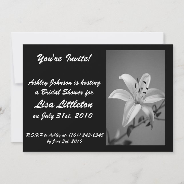 Invitación a la ducha lirio blanco y negro (Anverso)