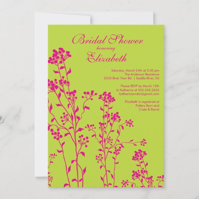 Invitación a la ducha marital floral Lime Fuchsia (Anverso)