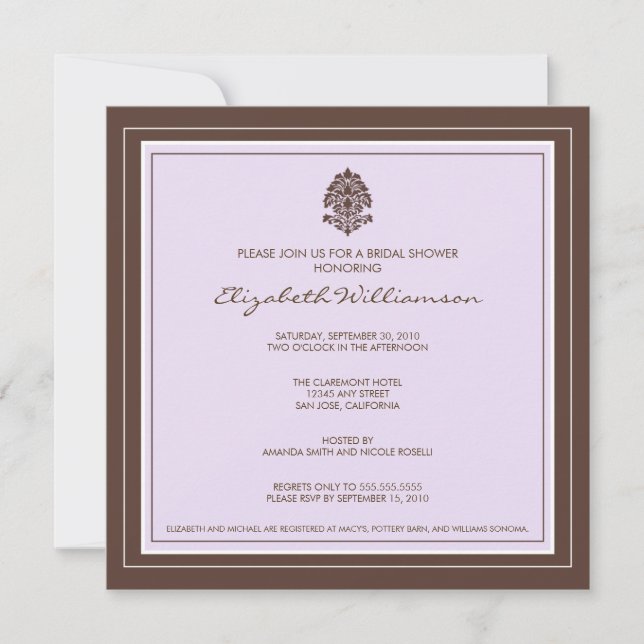 Invitación a la ducha marital simple (lavanda) (Anverso)