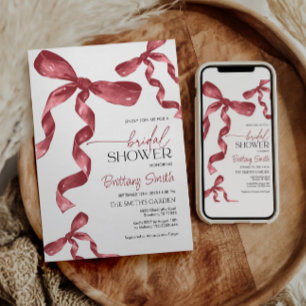 Invitación a la ducha maroon Bow Coquette Bridal