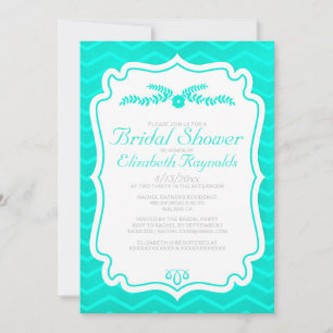 Invitación a la ducha marrón de chevron turquesa
