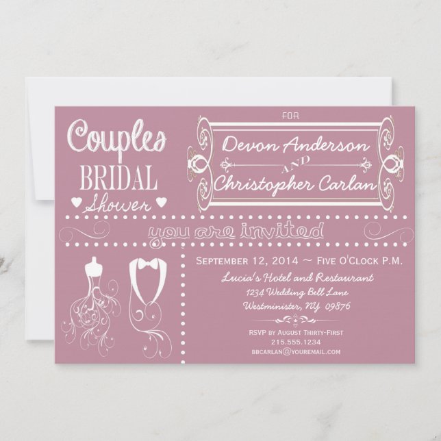Invitación a la ducha marrón de las parejas de car (Anverso)