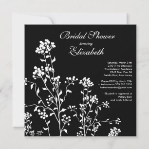 Invitación a la ducha marrón floral blanca negra