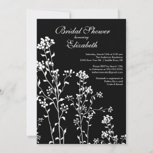 Invitación a la ducha marrón floral blanca negra