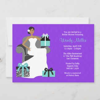 Invitación a la ducha marrón púrpura y turquesa