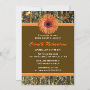 Invitación a la ducha marrón y Naranja Daisy Brida