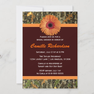 Invitación a la ducha marrón y Naranja Daisy Brida