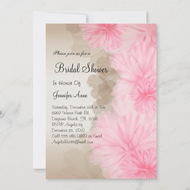 Invitación a la ducha marrón y rosa de novia (Anverso)