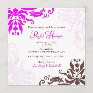 Invitación a la ducha matrimonial Damasco rosa y m