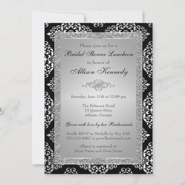 Invitación a la ducha matrimonial Damask, Purpurin (Anverso)
