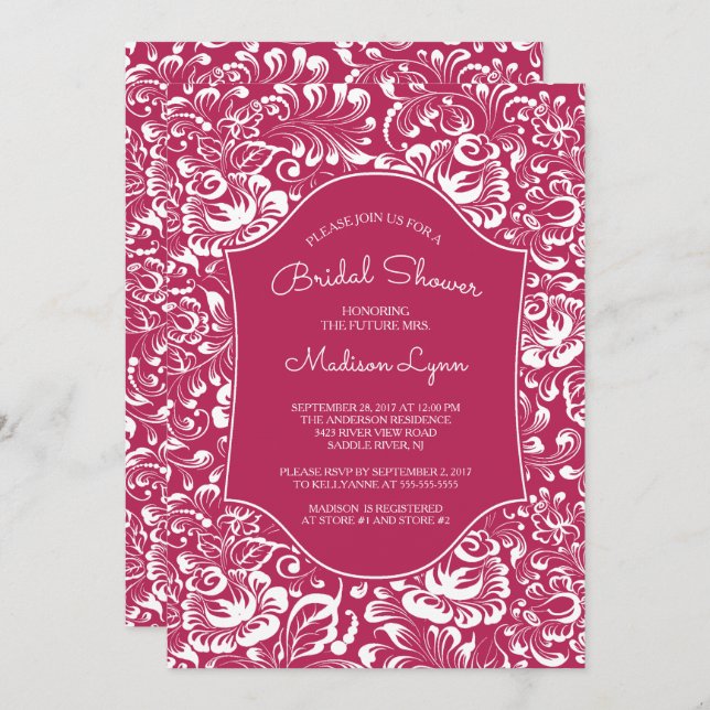 Invitación a la ducha matrimonial de Berry Red Dam (Anverso / Reverso)