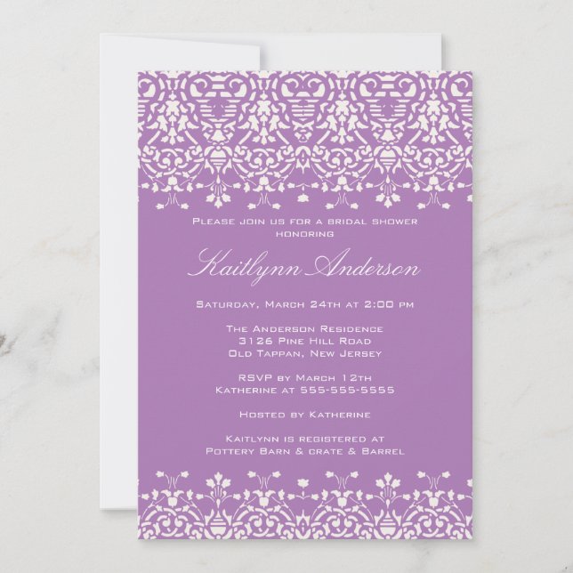 Invitación a la ducha matrimonial de Damasco blanc (Anverso)