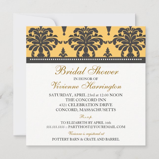 Invitación a la ducha matrimonial Vivienne Damask (Anverso)