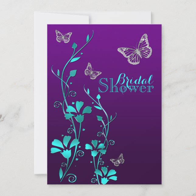 Invitación a la ducha | Morado Verde azulado, flor (Anverso)