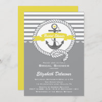 Invitación a la ducha náutica amarilla y gris