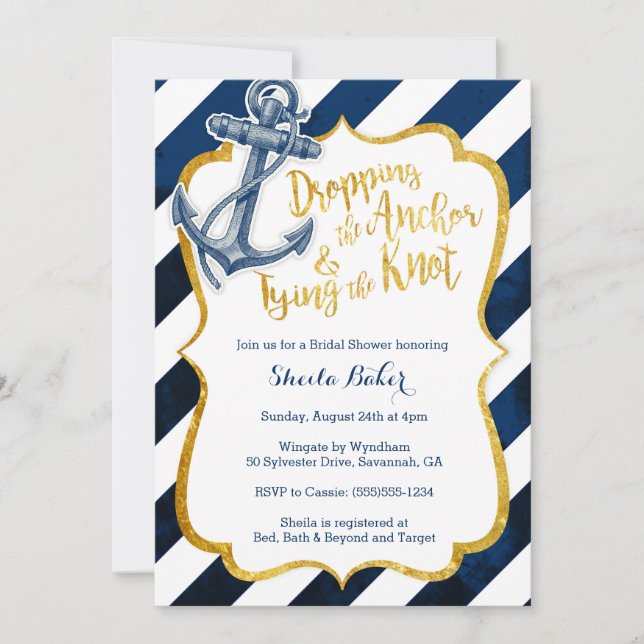 Invitación a la ducha Náutica Náutica Navy & Gold (Anverso)
