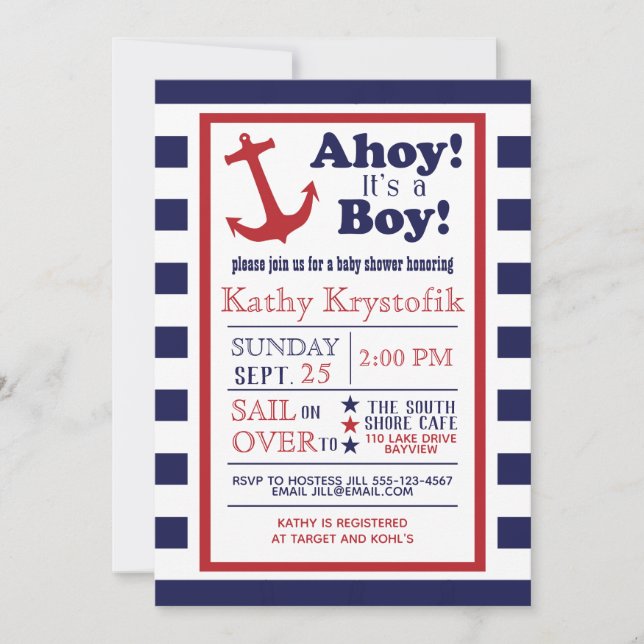 Invitación a la ducha Náutica Nautical Baby Boy (Anverso)