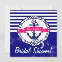 Invitación a la ducha Nautical Bridal Anchor Azul 