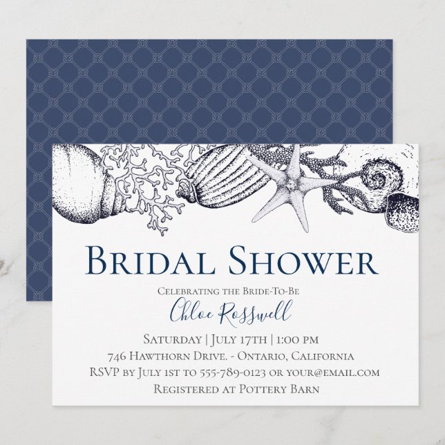 Invitación a la ducha Nautical Seashell Bridal (Anverso / Reverso)