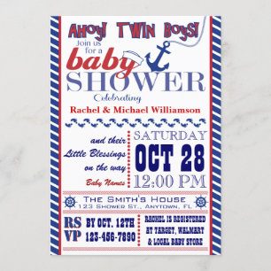 Invitación a la ducha Nautical Twin Baby Boy