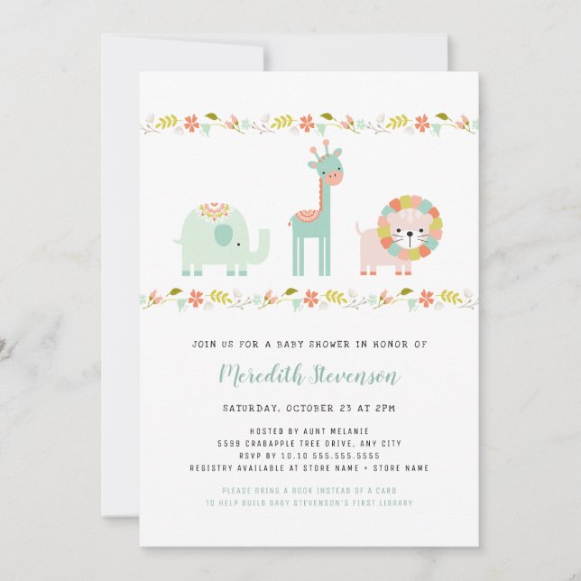 Invitación a la ducha neutra Boho Wild Animal Baby (Anverso)